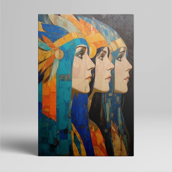 1pc Native - American Inspired Tri - Portrait Canvas Wall Art with Colorful Headdresses, framed Decor room hanging Wall Picture Decor for Home Gifts, living room, bathroom, bedroom, kitchen wall art