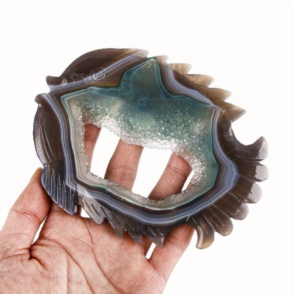 1pc Natural Agate Geode Fish Sculpture | Flowing Energy Art | 5.91-7.09inch Feng Shui Decor