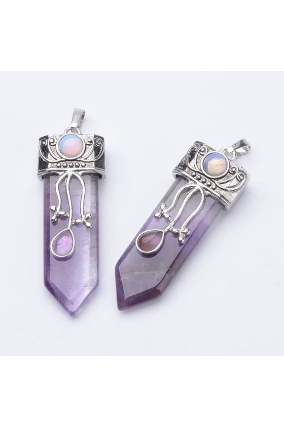 1pc Natural Amethyst Big Pointed Pendants with Brass Finding 57~61x15~20x10~14mm Hole: 4x7mm DIY