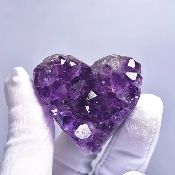 1pc Natural Amethyst Heart Cluster 0.79-1.18in - Unique Raw Crystal Specimen, Hand-Polished for Home Decor, Office & Romantic Gifts