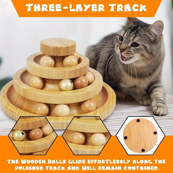 1pc Natural Bamboo Cat Ball Track Toy - 3 Layer Tower, 9 Detachable Balls, DIY Interactive Toy for Kitten's Exercise, Entertainment, and Festival Gifts