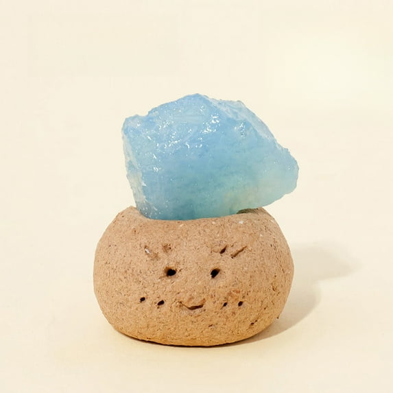 1pc Natural Crystal "Dou Ding" Rough Stone Set | 【Clay Base】 Aquamarine | 50g Energy Stones