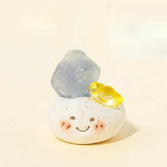 1pc Natural Crystal "Dou Ding" Rough Stone Set | 【Clay Base (Ingot Pendant)】 Celestite | 50g Energy Stones