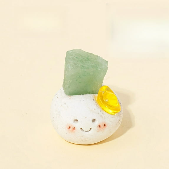 1pc Natural Crystal "Dou Ding" Rough Stone Set | 【Clay Base (Ingot Pendant)】 Green Aventurine | 50g Energy Stones