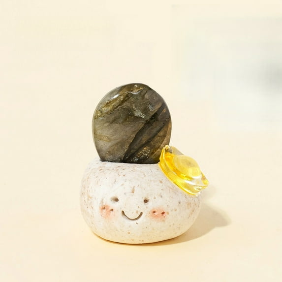 1pc Natural Crystal "Dou Ding" Rough Stone Set | 【Clay Base (Ingot Pendant)】 Labradorite | 50g Energy Stones