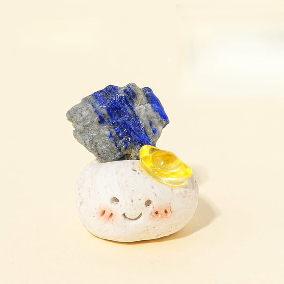 1pc Natural Crystal "Dou Ding" Rough Stone Set | 【Clay Base (Ingot Pendant)】 Lapis Lazuli | 50g Energy Stones