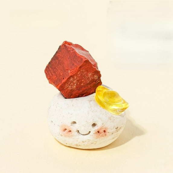 1pc Natural Crystal "Dou Ding" Rough Stone Set | 【Clay Base (Ingot Pendant)】 Red Jasper | 50g Energy Stones