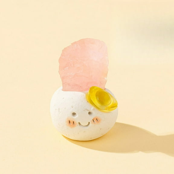 1pc Natural Crystal "Dou Ding" Rough Stone Set | 【Clay Base (Ingot Pendant)】 Rose Quartz | 50g Energy Stones