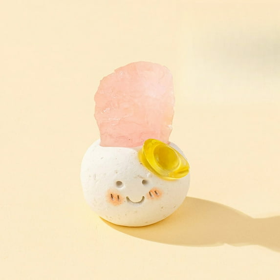 1pc Natural Crystal "Dou Ding" Rough Stone Set | 【Clay Base (Ingot Pendant)】 Rose Quartz | 50g Energy Stones