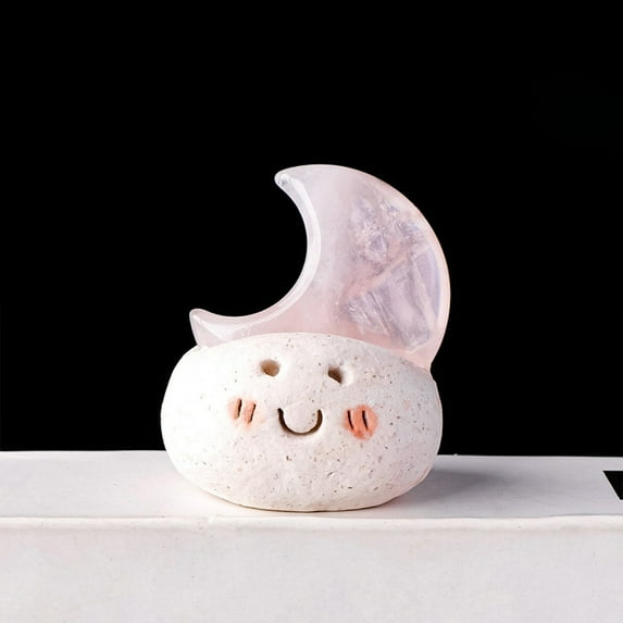 1pc Natural Crystal "Dou Ding" Rough Stone Set | 【Moon Shape】 Rose Quartz | 50g Energy Stones