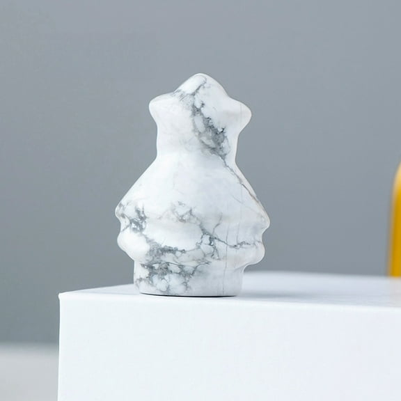 1pc Natural Crystal Mini Christmas Tree Carving Ornament | Hand-Carved Home Desk Decor | White Turquoise | Holiday Gift Christmas Decoration (3x2cm)