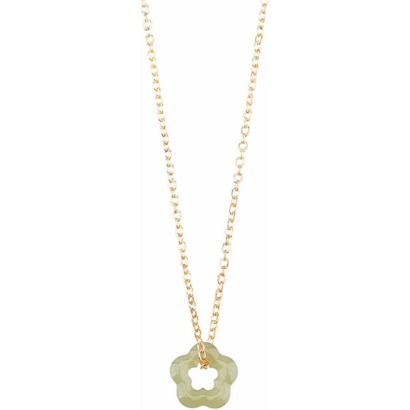 1pc Natural Jade Gemstone Necklace Dainty Green Jade Floral Pendant Star Donut Flower Jade Necklace with Adjustable 50cm Golden Iron Chain for Women Ladies DIY