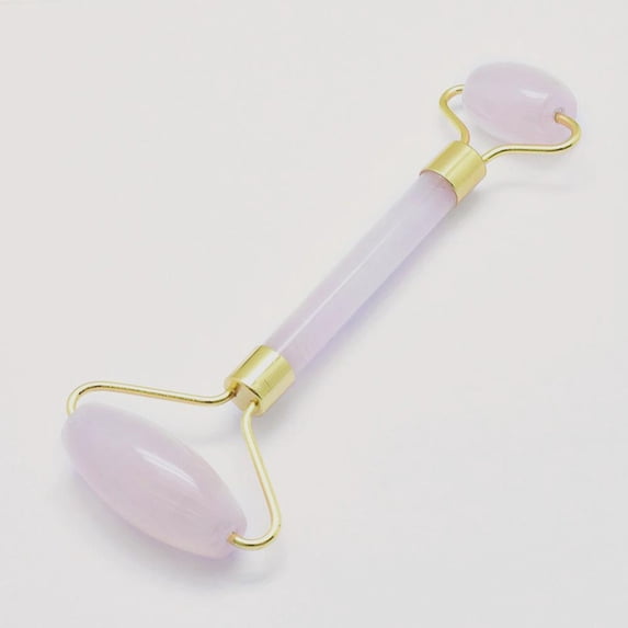 1pc Natural Rose Quartz Brass Face Massager Facial Rollers Golden 142~150x54~58x19~22mmDIY