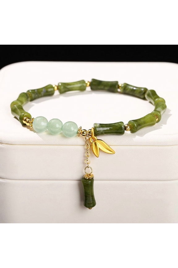 1pc Natural Southern Jade Beads Stretch Bracelets Bamboo Inner Diameter: 2-1/8 inch(5.5cm)
