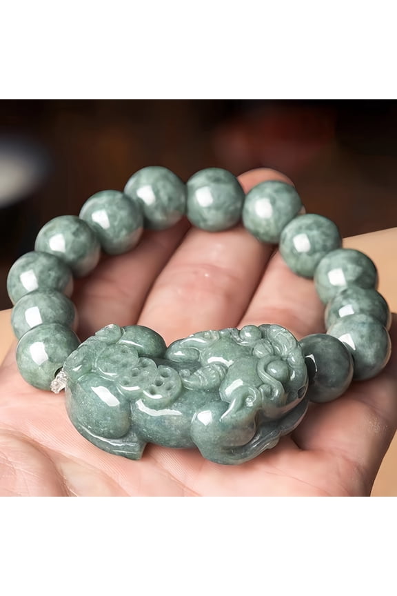 1pc Natural Stone Bracelet, Lucky Pixiu Bracelet, Bead String, Unisex Style,Silver