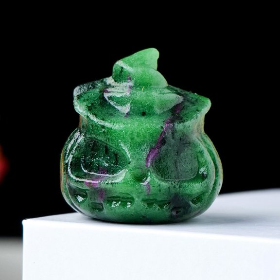 1pc Natural Stone Mini Pumpkin Skull Decor -New and Improved-Ruby-Zoisite, Halloween Home Ornament