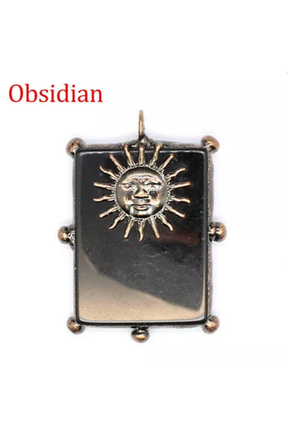 1pc Natural Sun Agate Obsidian Pendant Crystal Stone Necklace Healing Reiki Gift