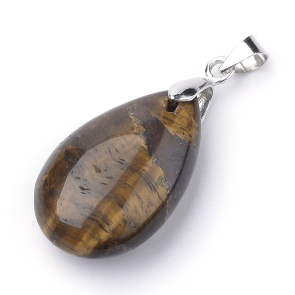 1pc Natural Tiger Eye Pendants with Alloy Findings teardrop Platinum 23~24x14x8mm Hole: 4x5mm Mixed Color