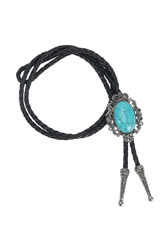 1pc Natural Turquoise with PU Leather Lariat Necklace Zinc Alloy Bolo Tie Silver 41.73 inch(106cm)