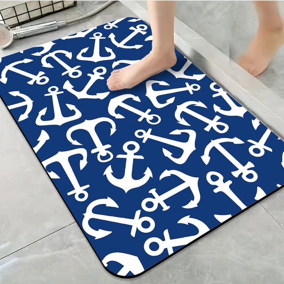 1pc Nautical Anchor Bathroom Rug Bathroom Decor and Qccessories- Durable,Anti Slip,And Quick Drying,Suitable For Indoor/outdoor Use - Perfect For Bathrooms,Bedrooms,Kitchens