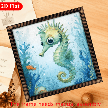 1pc Nautical Seahorse Wall Art Rustic Wood Framed Watercolor Seahorse, 12x12 Inch Maritime Decor Suitable for Beach House, Bathroom, Ocean Themed Room Wood Frame Nautical Chart Decorations