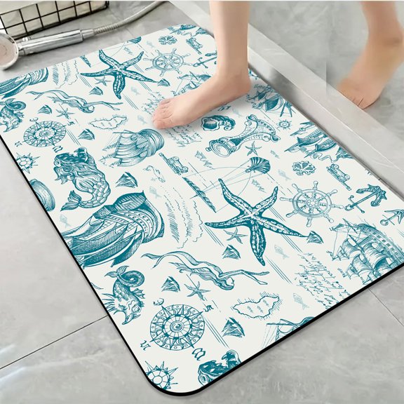 1pc Nautical Theme Bathroom Rug Bathroom Decor and Accessories- Durable,Anti Slip,And Quick Drying,Suitable For Indoor/outdoor Use - Perfect For Bathrooms,Bedrooms,Kitchens