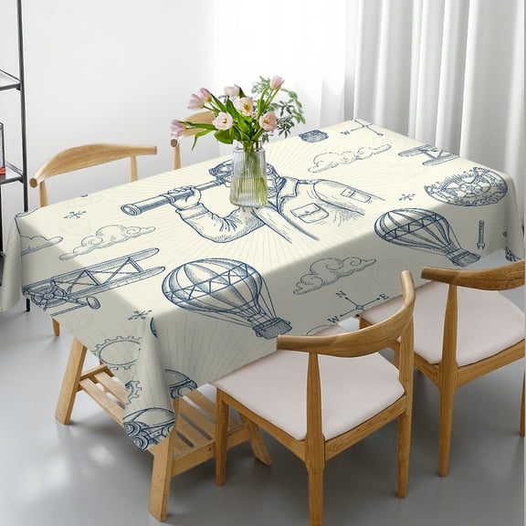 1pc Navigator’s Blueprint Sketch Print Rectangular Tablecloth, Polyester Tablecloths Holiday-Themed Design, Navigator’s Blueprint Sketch
