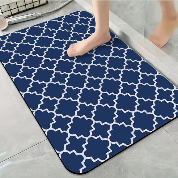 1pc Navy Blue Geometric Bathroom Rug Bathroom Decor and Qccessories- Durable,Anti Slip,And Quick Drying,Suitable For Indoor/outdoor Use - Perfect For Bathrooms,Bedrooms,Kitchens
