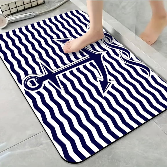 1pc Navy White Anchor Bathroom Rug Bathroom Decor and Accessories- Durable,Anti Slip,And Quick Drying,Suitable For Indoor/outdoor Use - Perfect For Bathrooms,Bedrooms,Kitchens