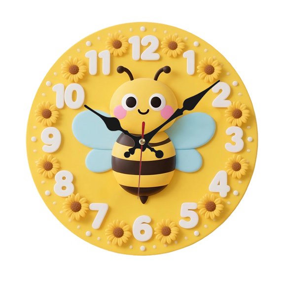 1pc Neon Style Wooden Silent Wall Clock - 10x10 Inch Round Bee & Sunflower Design, Battery Operated (AA Not Included) for Living Room, Garden, Tea Room Decor - Teacher's Day, Graduation, Halloween Gif