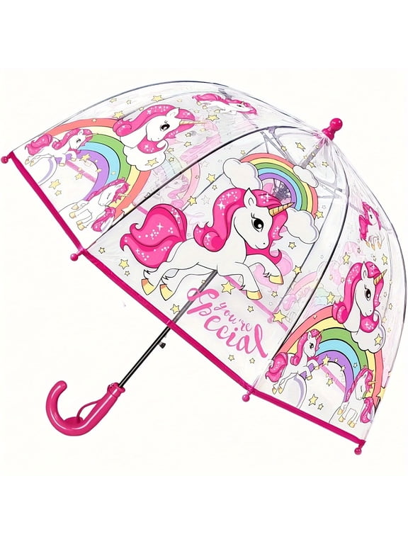 1pc New Colorful Princess Umbrella With Bag Edge Cute Transparent Plastic Printed Unicorn Umbrella