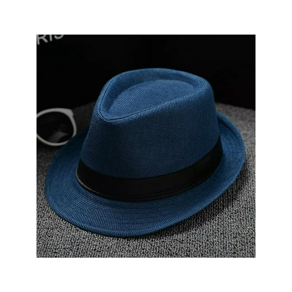 1pc New Hot Sale Unisex Vintage Blower Jazz Hat Women Men Casual Trendy Beach Sun Straw Panama cap Cowboy Fedora Gangster Cap with Black Ribbon