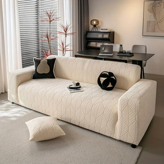 1pc New Jacquard Sofa Cover, Stretchable and Non-Deforming, Machine Washable, Suitable for All Seasons, Pet-Friendly, Ideal for Office, Living Room, Home Decor (Includes Bonus Pillowcase)
