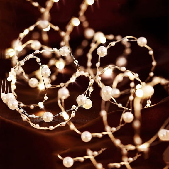 1pc New LED Copper Wire String Lights with Battery Box, Pearl Fairy Lights for Christmas, Wedding, Room Decoration, 2-Meter String with 20 Lights