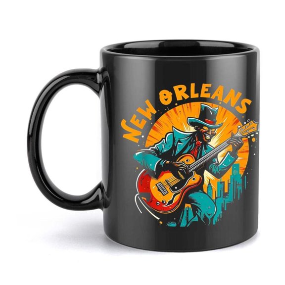 1pc New Orleans Jazz Guitarist Cityscape Ceramic Mug 11oz Vibrant Music Themed Coffee Cup Reusable Music Lovers Birthday Holiday Party Favor Beverage Cup Artistic Cup Highquality