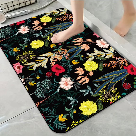 1pc Night Blooming Flowers Bathroom Rug Bathroom Decor and Accessories- Durable,Anti Slip,And Quick Drying,Suitable For Indoor/outdoor Use - Perfect For Bathrooms,Bedrooms,Kitchens