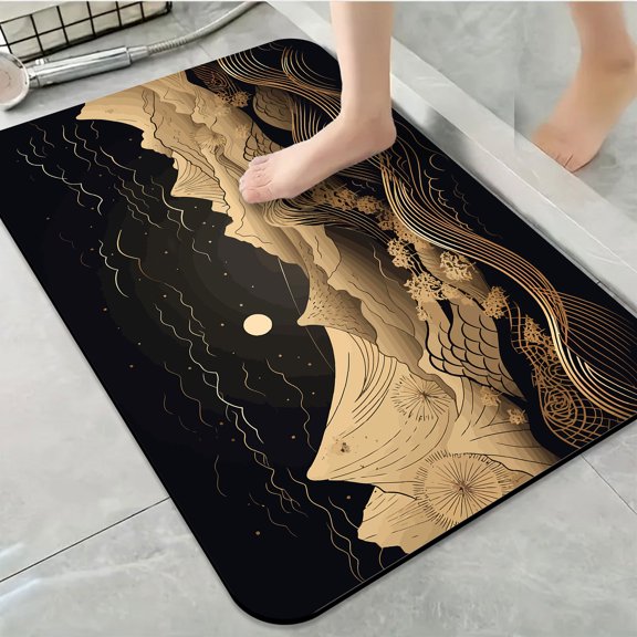 1pc Nighttime Mountain Landscape Bathroom Rug Bathroom Decor and Accessories- Durable,Anti Slip,And Quick Drying,Suitable For Indoor/outdoor Use - Perfect For Bathrooms,Bedrooms,Kitchens