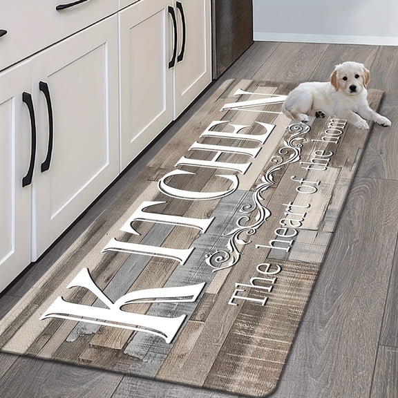 1pc Non-Slip Kitchen Mat with Thick Sponge Padding - Beige/Brown/Gray/White/ Durable Floor Mat, Non-Skid Rubber Backing & Rounded Edges for Entrance, Laundry, Bathroom, Hallway, Living Room