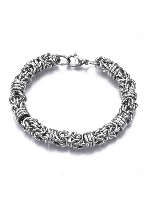 1pc Non-Tarnish 201 Stainless Steel Byzantine Chain Bracelets Chainmaille Weaves Jewelry for Men Women Nickel Free Stainless Steel color 8-1/2 inch(21.5cm)