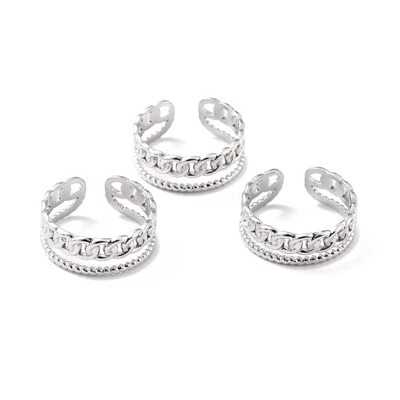 1pc Non-Tarnish 304 Stainless Steel Finger Rings Cuff Rings Long-Lasting Curb Chain Shape Stainless Steel color Size 7 3/4(17.9mm) 8mm