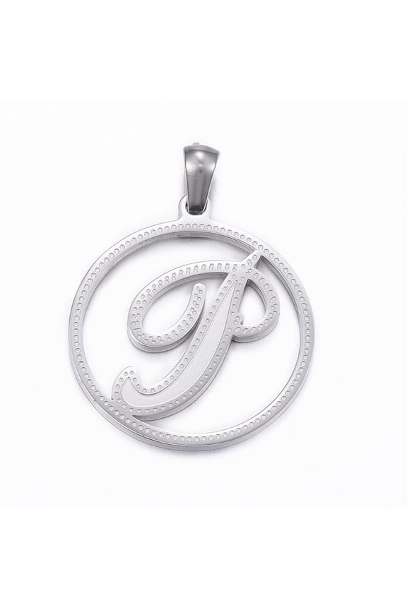 1pc Non-Tarnish 304 Stainless Steel Pendants Flat Round with Letter.J Stainless Steel color 28x25x1.2mm Hole: 6x3mm