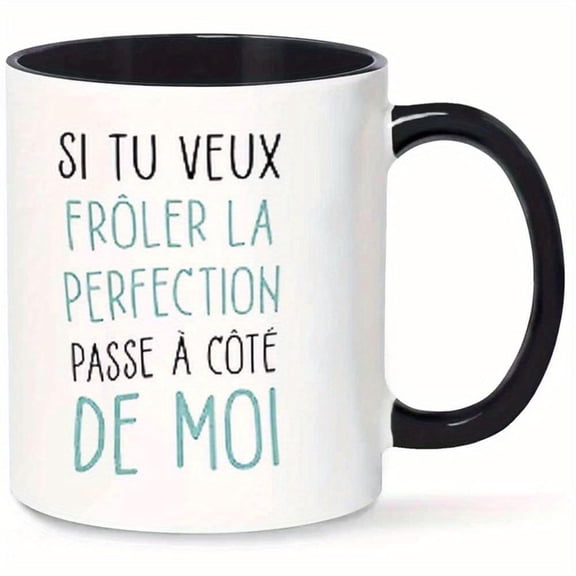1pc Novelty 3D Mug with French Quote Design 11oz Coffee Juice Cup Hand Wash Only Fun Sports Fans Kitchen Dining Accessories