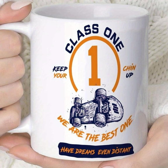 1pc Novelty Class One R2D2 Mug Coffee Cup 11oz 360ml Reusable Ceramic Juice Cup with Keep Your Chin Up Humorous Design Car Enthusiasts Coffee Lovers H