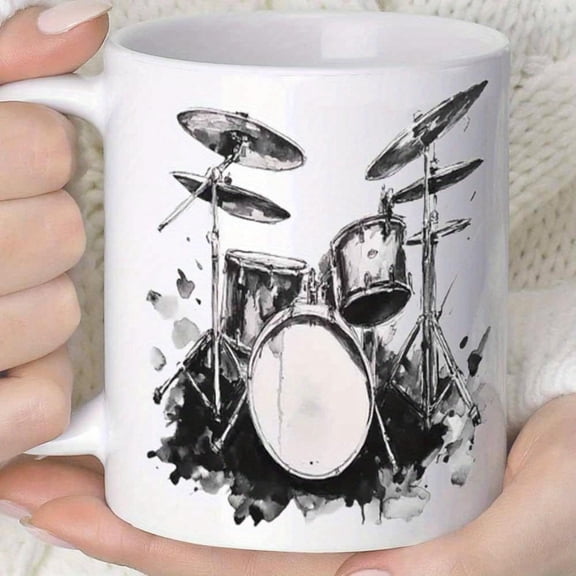 1pc Novelty Drum Set Design Mug Coffee Cup Juice Cup 11OZ360ml Fun