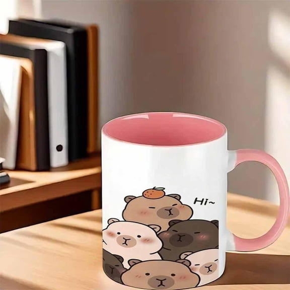 1pc Novelty Pig Family Mug 11oz Ceramic Coffee Cup with Cute Brown White Pigs Design Coffee Lovers Reusable Hand Wash Only Coffee Mug Playful Design C