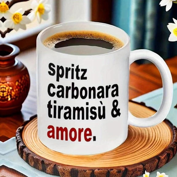 1pc Novelty Spritz Carbonara Tiramisu Amore Mug 11oz Ceramic Coffee Cup with Italian Themed Design Juice Tea or Coffee Hand Wash Only Reusable Ideal F