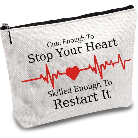 1pc Nurse Makeup Bags for Purse Multi-Function Heart Cosmetic Bag with Zipper Polycotton Toiletry Travel Washing Bag Make Up Organizer Tool Pouch Large Storage Gifts for Women 10x7Inch