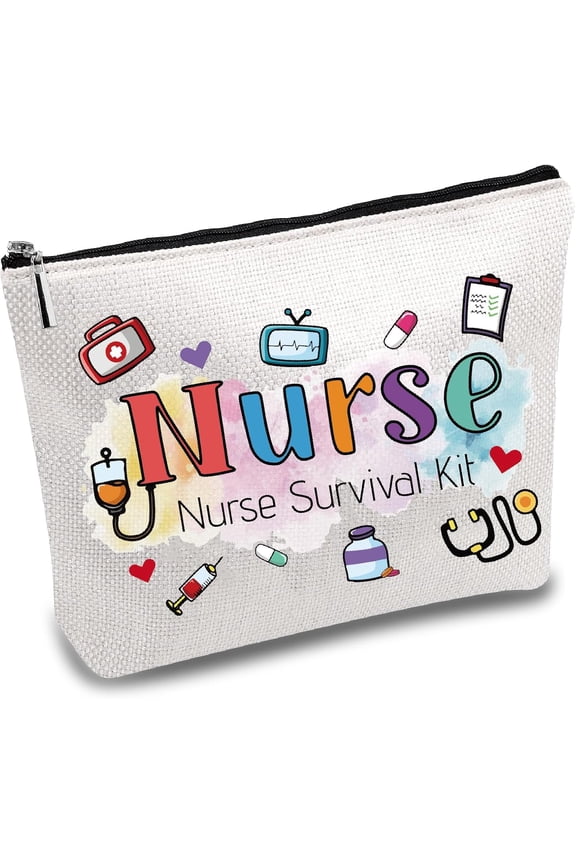 1pc Nurse Practitioner Bag Nurse Survival Kit Bag Polycotton Cosmetic Multi-Purpose Makeup Bag with Zipper Travel Canvas Pouch Bag for Nurse Women Practitioner Gift 10 x 7 Inch Colorful