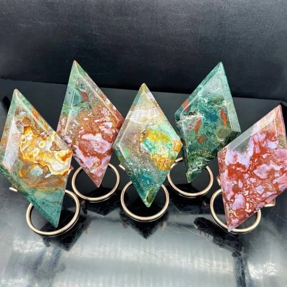 1pc Ocean Jasper Diamond Point Generator|12-15cm Wave-Pattern Healing Decor|4.72-5.51inch,150-220g Dual Sizes Gift Ready