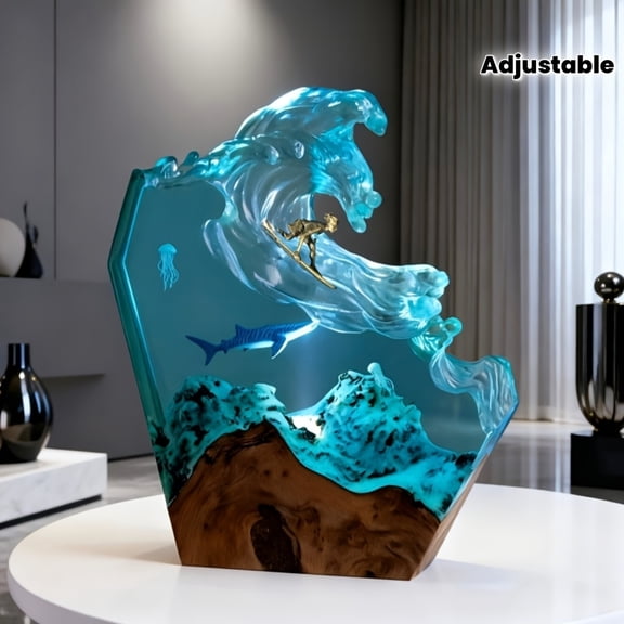 1pc Ocean Surfing Whale Resin Lamp, Artistic Fluorescent Handcrafted Night Light, Adjustable Light Mode, Soft Energy-Saving Non-Glaring for Room Decoration & Gifts